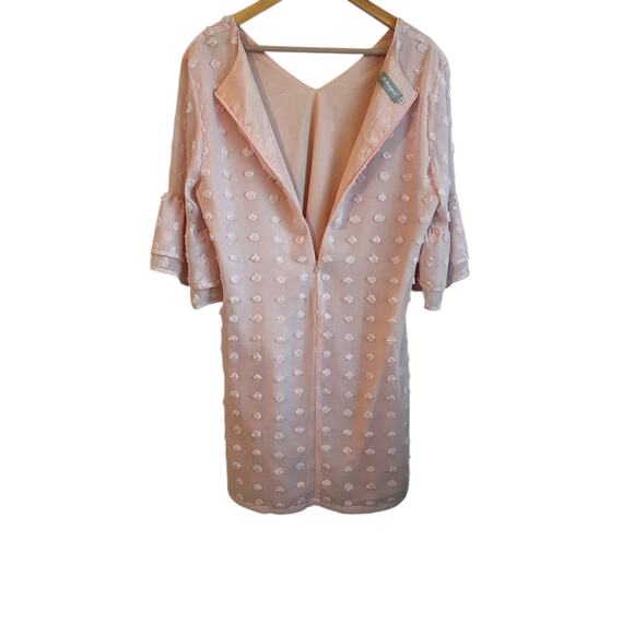Belongsci Women Mini Dress L Pink 3D‎ Distressed Dots Chiffon Romantic Cottage - Picture 4 of 11